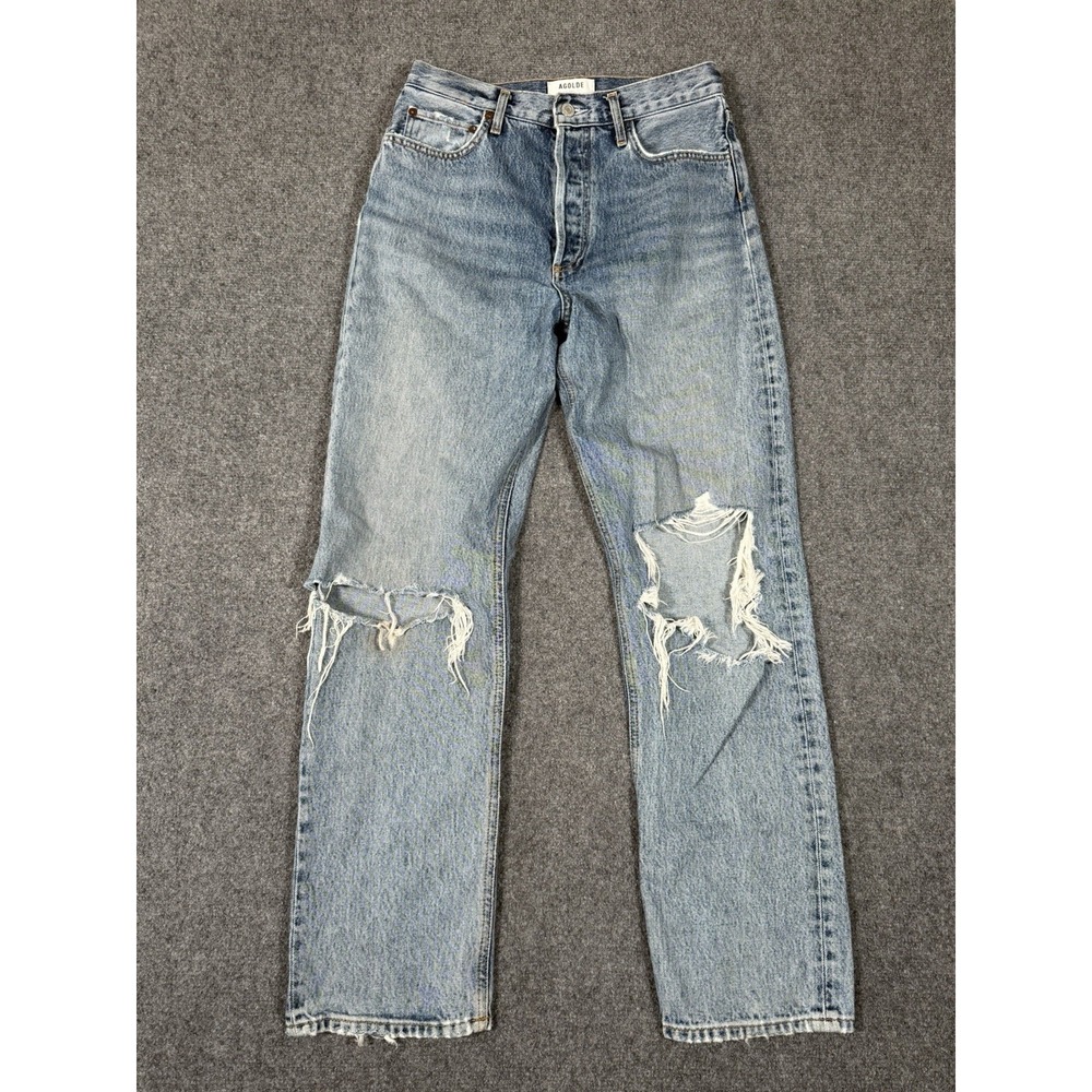AGOLDE 90s Pinch Waist High Rise Straight Jeans Size 27 Distressed Blue